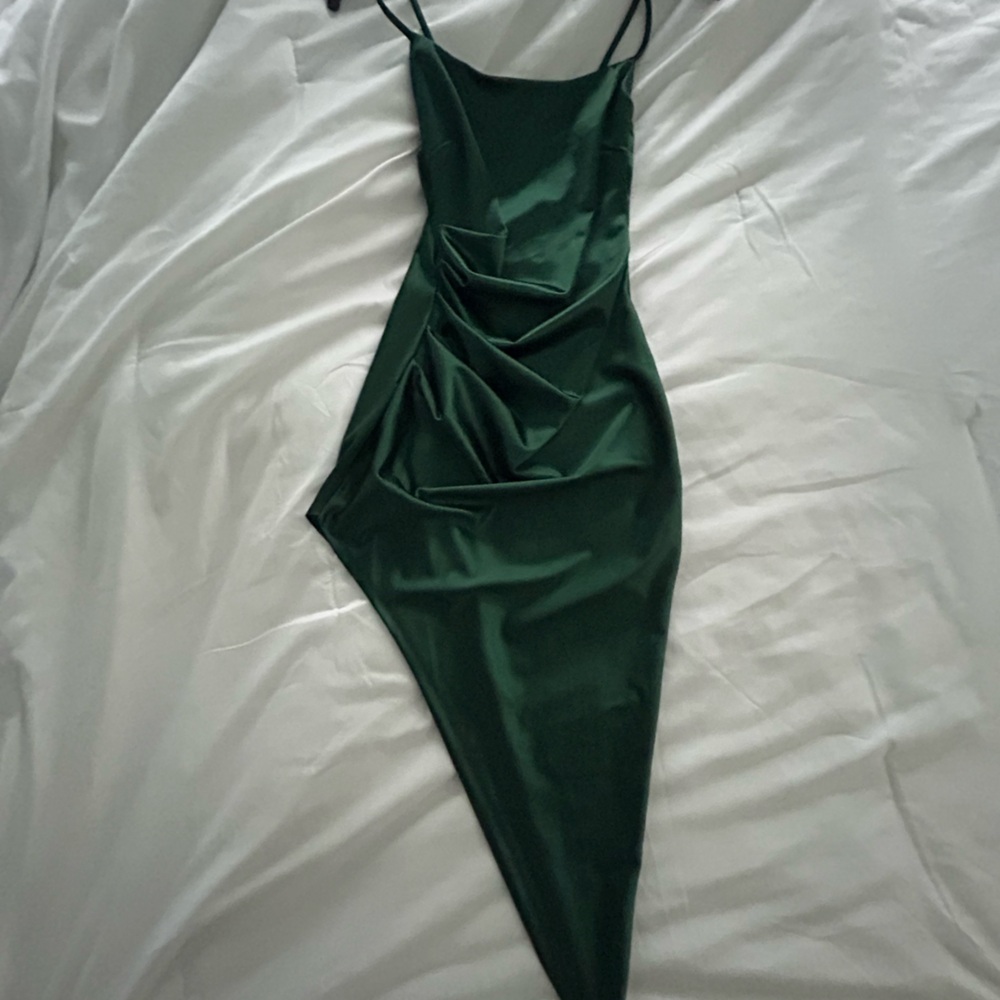 Windsor Green Asymmetrical Bustier Bodycon Dress